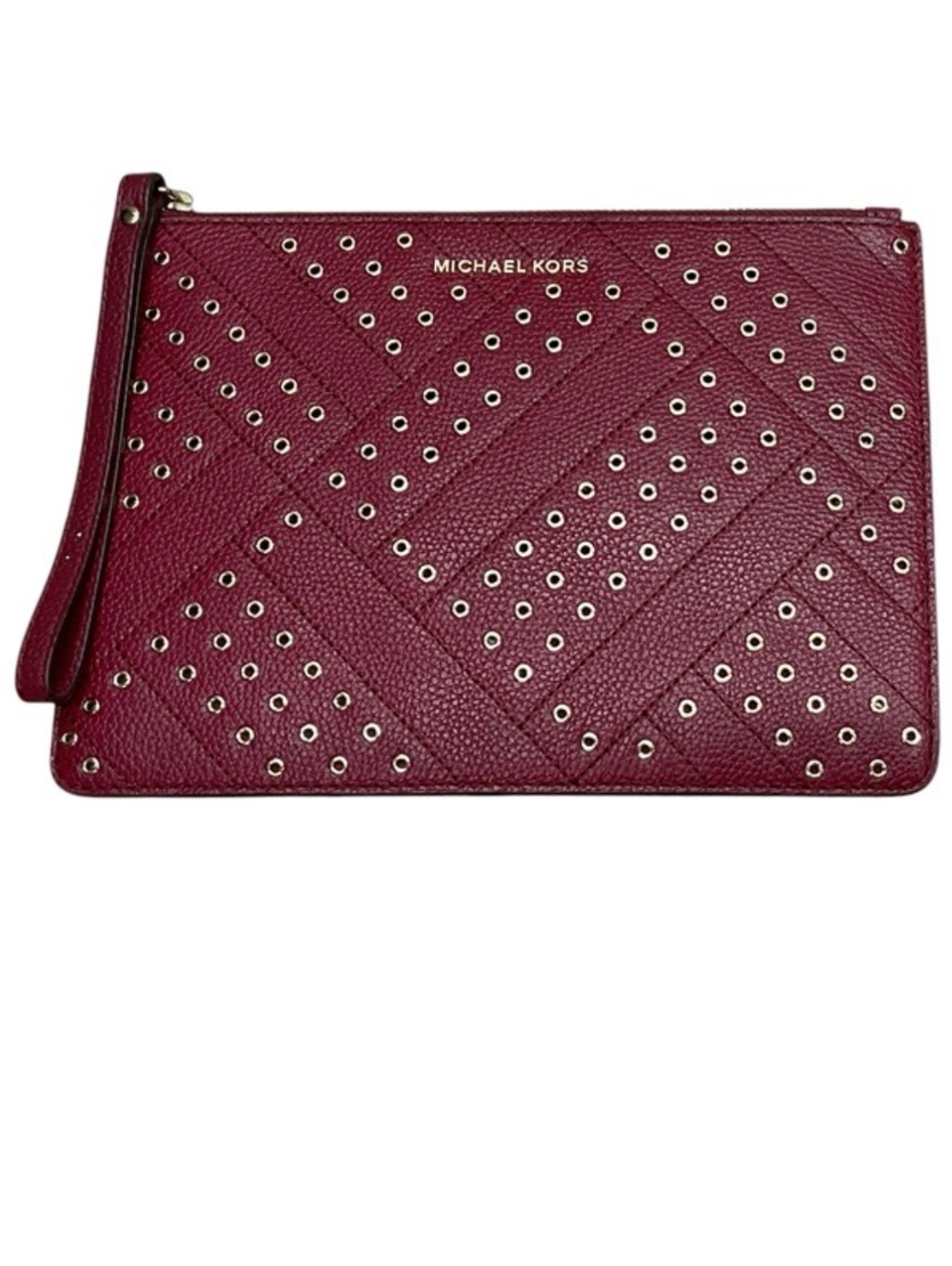 Michael Kors Wine Red Eyelet Leather Wristlet Clutch